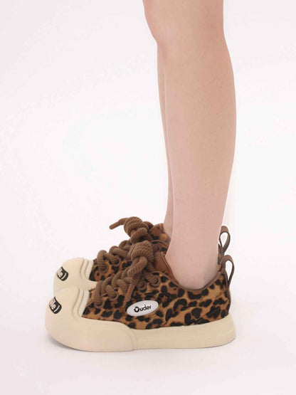 ’Ouder ’Smiler’ New Heighten Thick-Sole Cute Leopard Print Big Head Board Shoes - Size avaliable 34~45