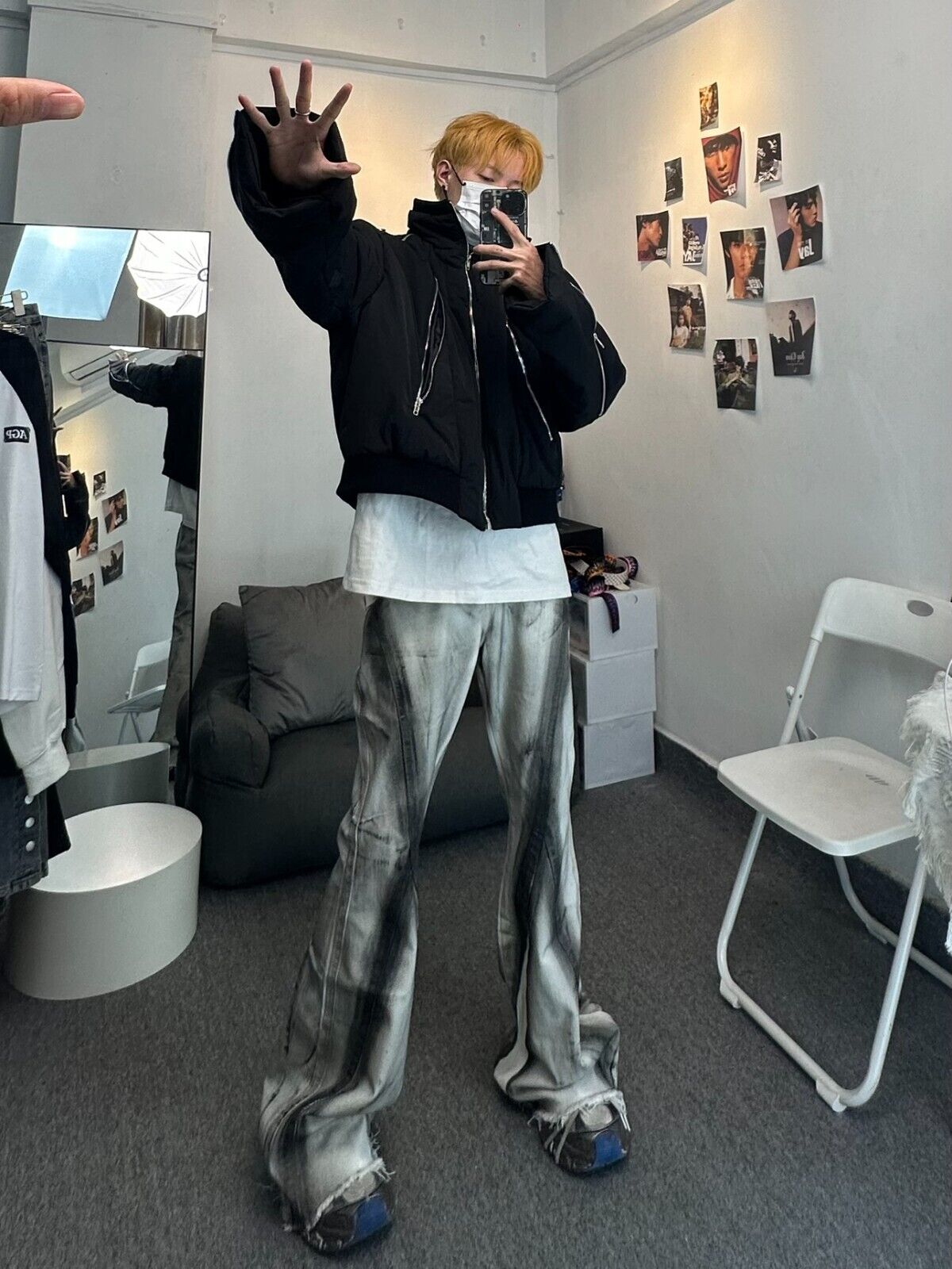 High Street RO Rick Owens Dirty Color Gradient Flare Jeans Distressed Retro Trousers - Size avaliable S ~ XXL