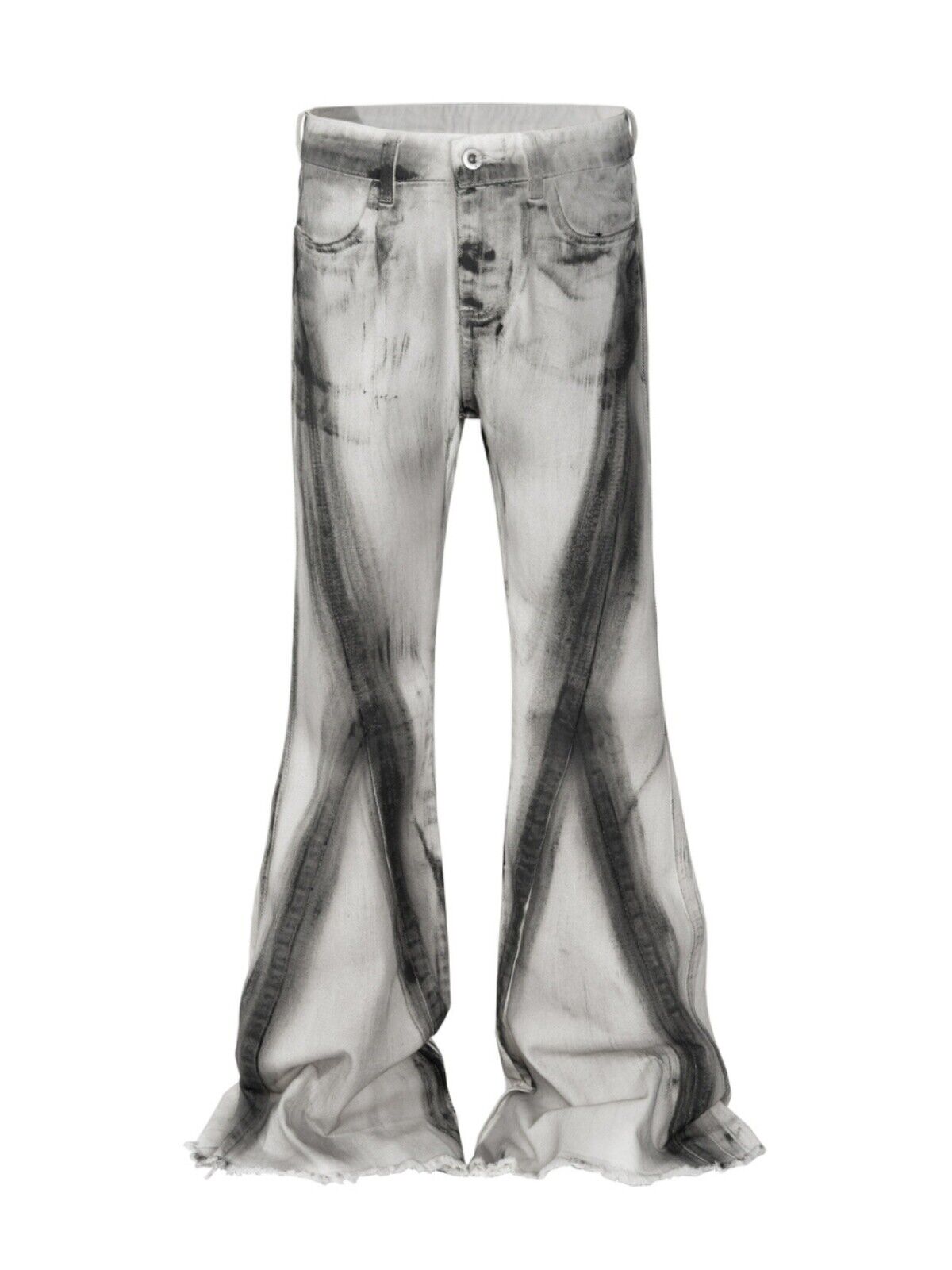 High Street RO Rick Owens Dirty Color Gradient Flare Jeans Distressed Retro Trousers - Size avaliable S ~ XXL