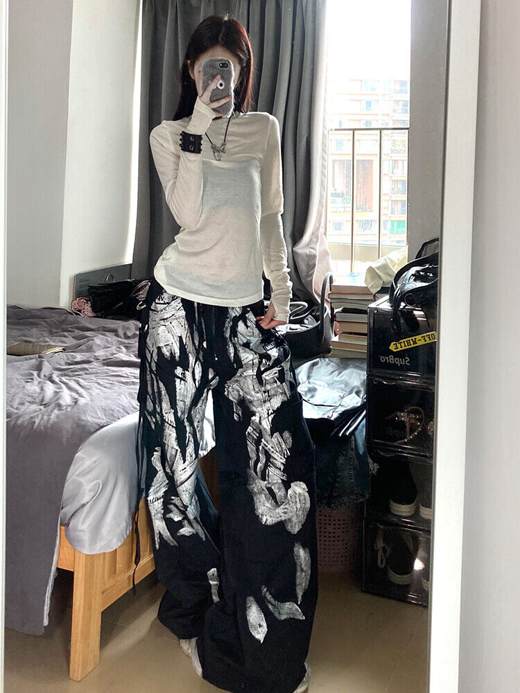 RO Rick Owens Black Work Pants High Street Punk Dark Style Couple Wide-Leg Trousers - Size avaliable S ~ XXL