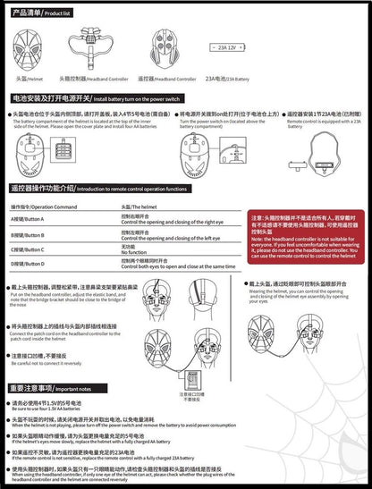 Manual/Electronic Spider-Man Headgear Moving Eyes:Play Face Mask Gift Cosplay