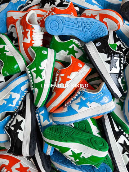 BAPESTA Classic Patent Leather Sneaker Low-Top Casual Skateboard Shoes