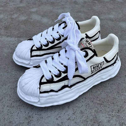 MMY Seashell-Toe Shoes Thick-Soled Unisex Dissolvable Sneakers/Distressed Canvas - Size avaliable 35~47