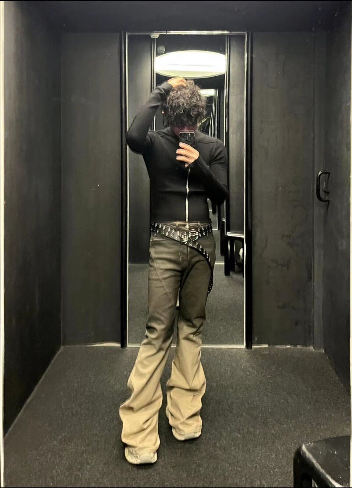 RO Gradient Flared Stacked Jeans - Rick Owen Mud Wash Darkwear Denim - donclickin