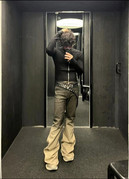 RO Gradient Flared Stacked Jeans - Rick Owen Mud Wash Darkwear Denim - donclickin