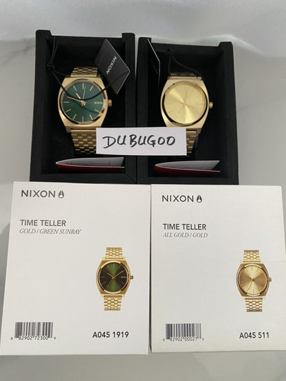 NIXON A045-511 Unisex Vintage Street Gold Watch 37mm Diameter 100m WaterProof - Gold Green