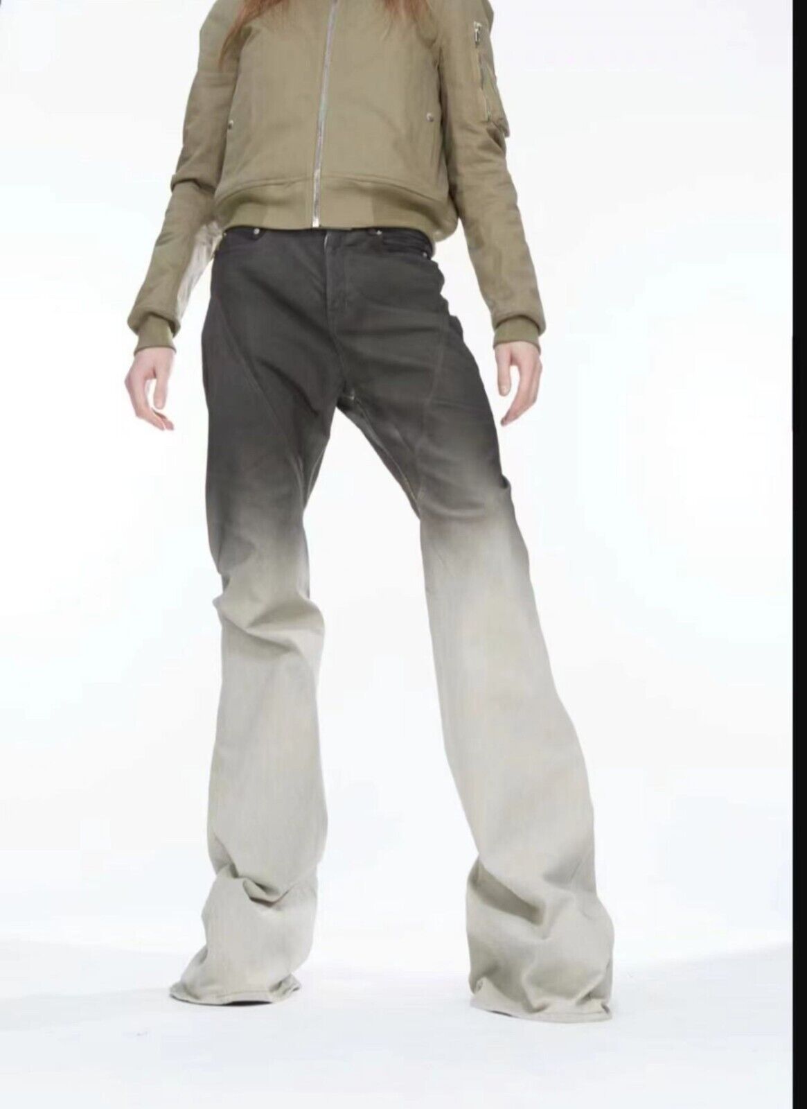 RO Gradient Flared Stacked Jeans - Rick Owen Mud Wash Darkwear Denim - donclickin