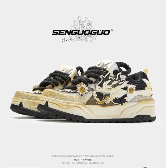 Dragon New Year Edition Men’s Shoes 2024 Vintage Distressed Thick Sole Sneakers - Size avaliable 35~45