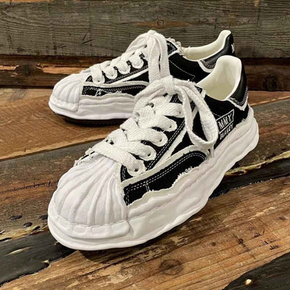 MMY Seashell-Toe Shoes Thick-Soled Unisex Dissolvable Sneakers/Distressed Canvas - Size avaliable 35~47