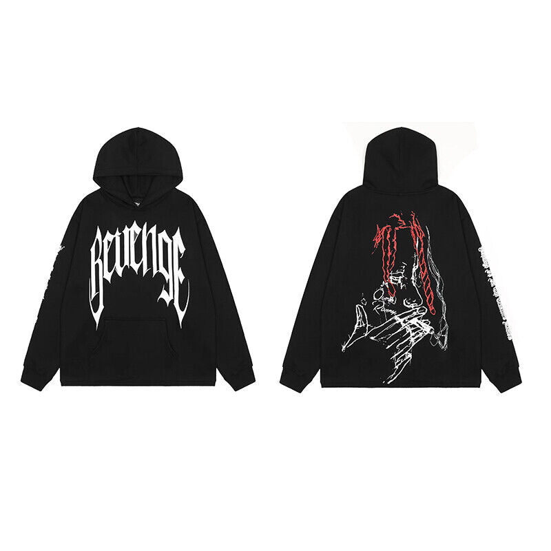 Revenge Embroidered XXX Dragon Bone Halloween Smoky Graffiti High-Street Hoodie - Size avaliable S ~ XL