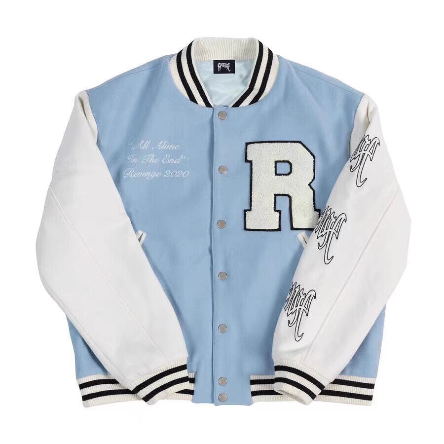 Revenge Jacket - Vintage Skull Embroidery Varsity  XL / Blue