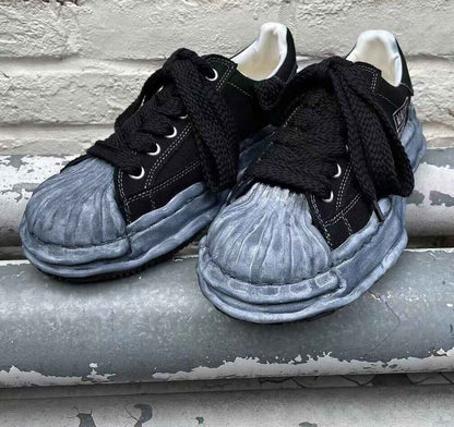 MMY Seashell-Toe Shoes Thick-Soled Unisex Dissolvable Sneakers/Distressed Canvas - Size avaliable 35~47