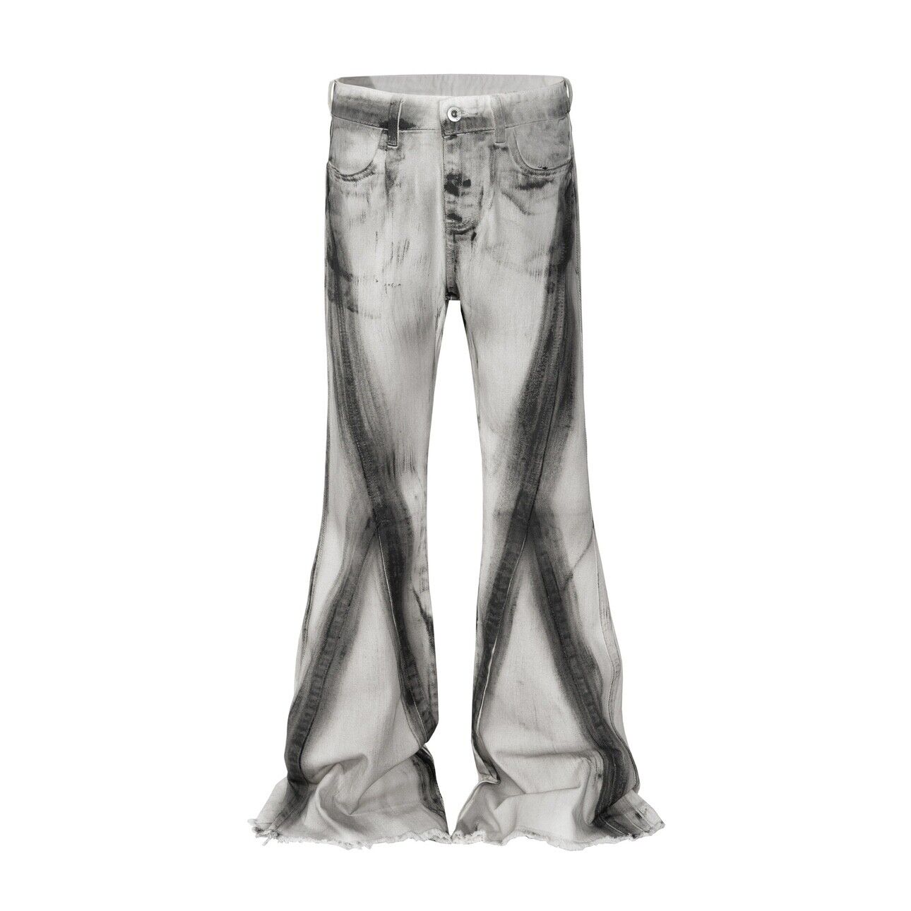 High Street RO Rick Owens Dirty Color Gradient Flare Jeans Distressed Retro Trousers - Size avaliable S ~ XXL