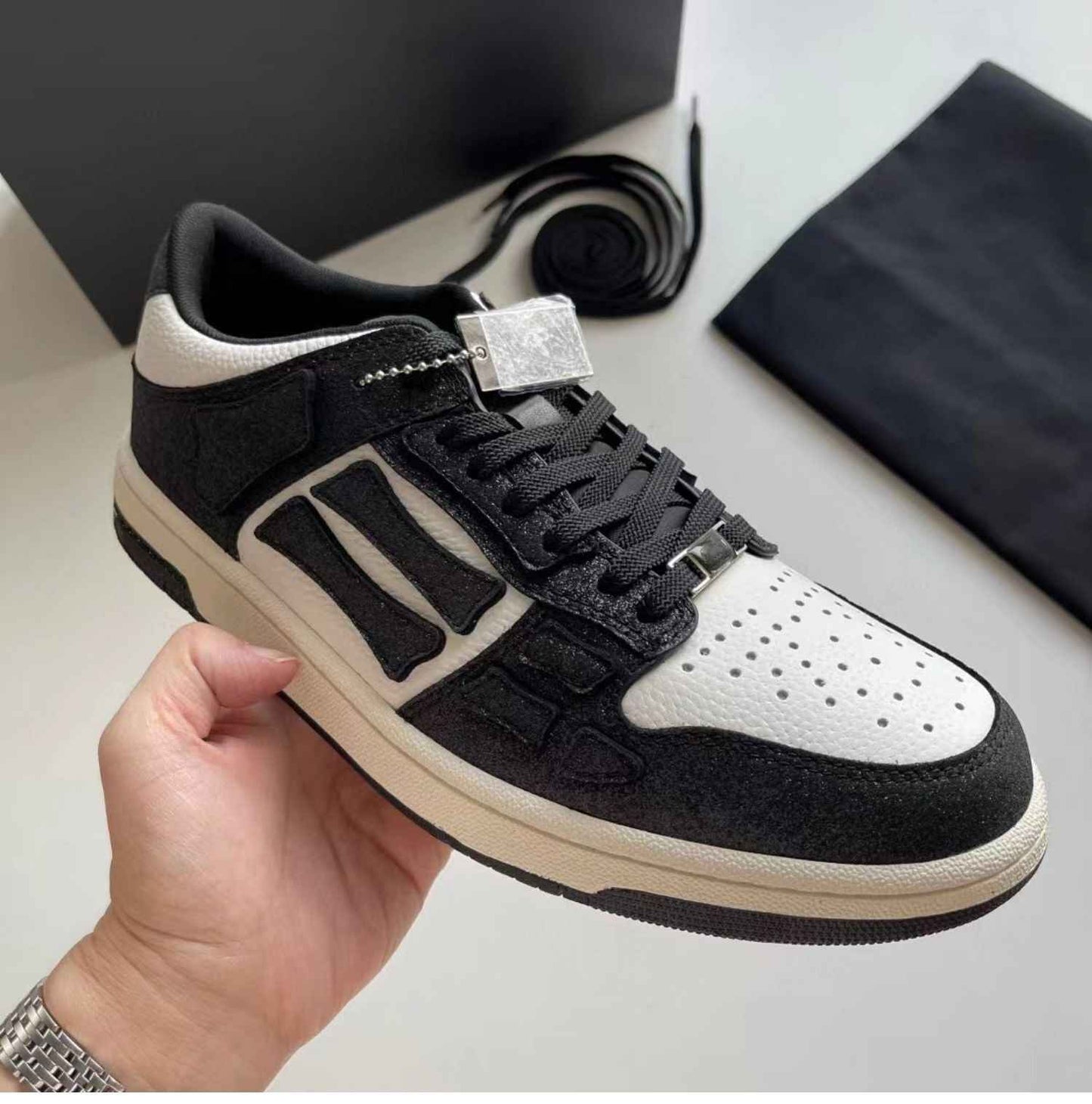 2023SS AMIRI Bone Shoes Lychee Grain Top Layer Cowhide Low-top Leisure Board Shoes