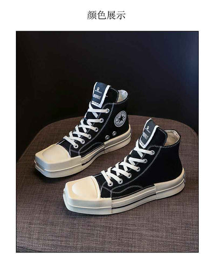 RickOwen X Converse Round Square-Toe Casual Canvas Board Shoes Thick Sole Low-Cut Sneakers