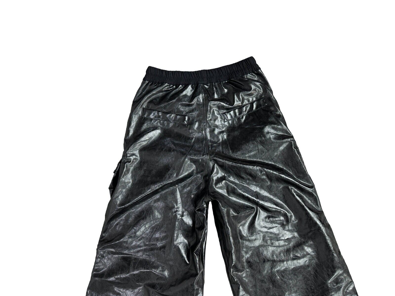 RO Metallic Coated Brushed Wax Glossy Pocket Straight Wide-Leg Flared Trousers - Size avaliable 46 48 50