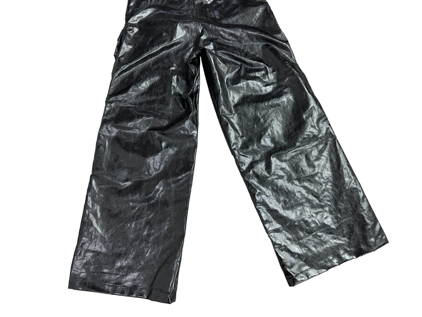 RO Metallic Coated Brushed Wax Glossy Pocket Straight Wide-Leg Flared Trousers - Size avaliable 46 48 50