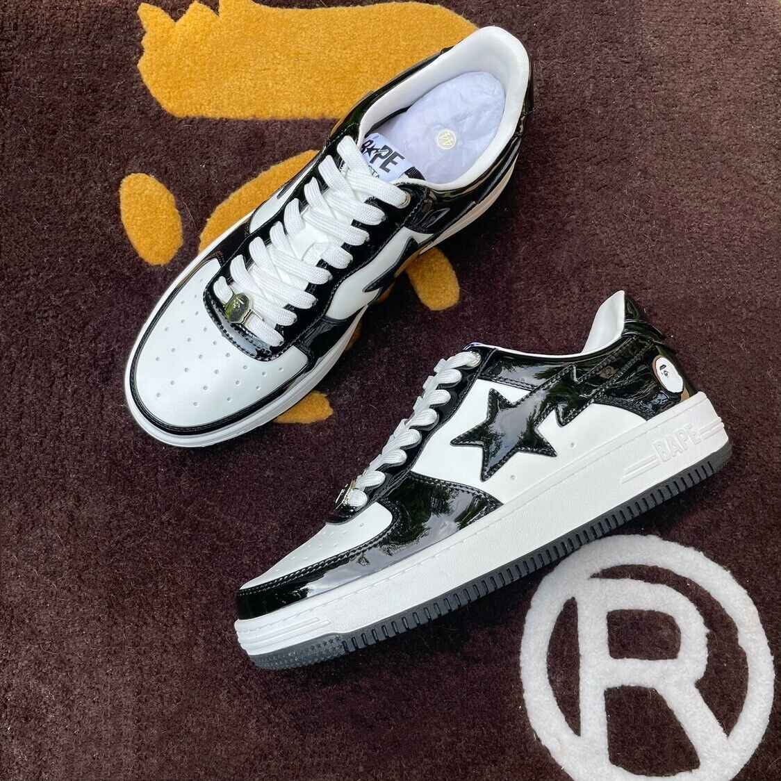 BAPESTA G Ver Patent Leather Streetwear Sneakers Low-Top Casual Skateboard Shoes - Size avaliable 35~47