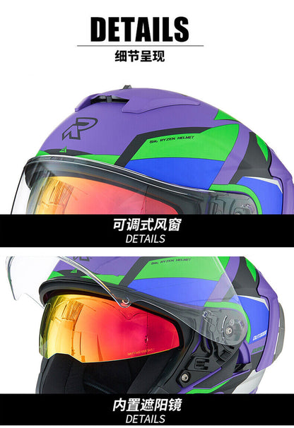 Evangelion Unit-01 Style Bluetooth Helmet - DOT Certified Dual Visor