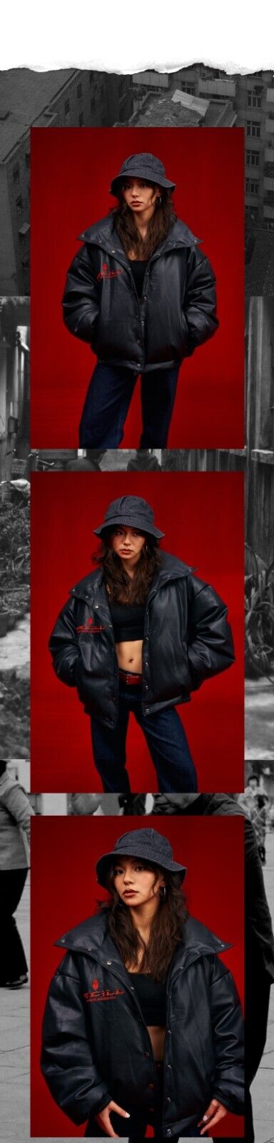 OSCill Oscillating Industries: Dragon Leather Silhouette Down Jacket Loose-Fit - Size avaliable S ~ L