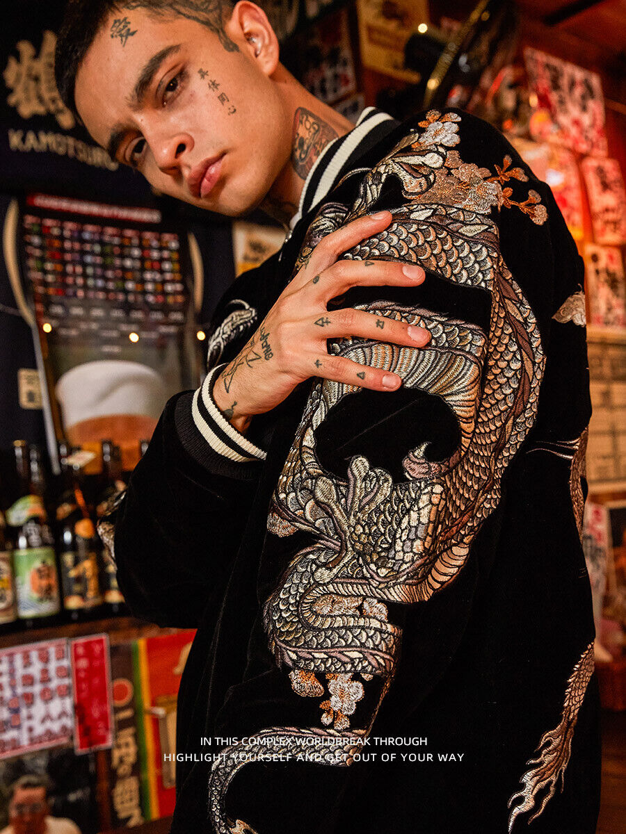 24SS NewYear Dragon Embroidered Heavyweight Dragon Streetwear/ Baseball Jacket