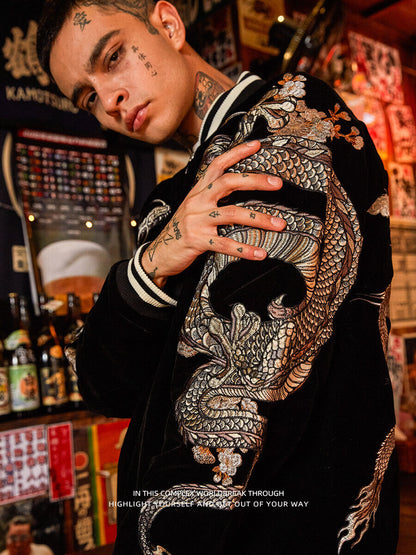 24SS NewYear Dragon Embroidered Heavyweight Dragon Streetwear/ Baseball Jacket