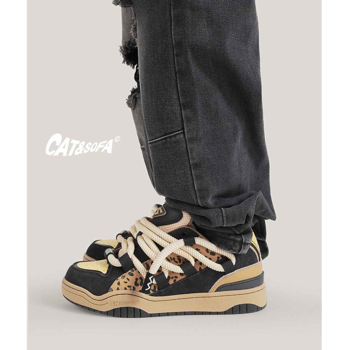 CAT&SOFA: Dirty Braid Original Leopard Print Street Board Shoes Casual Loafers - Size avaliable 35~45