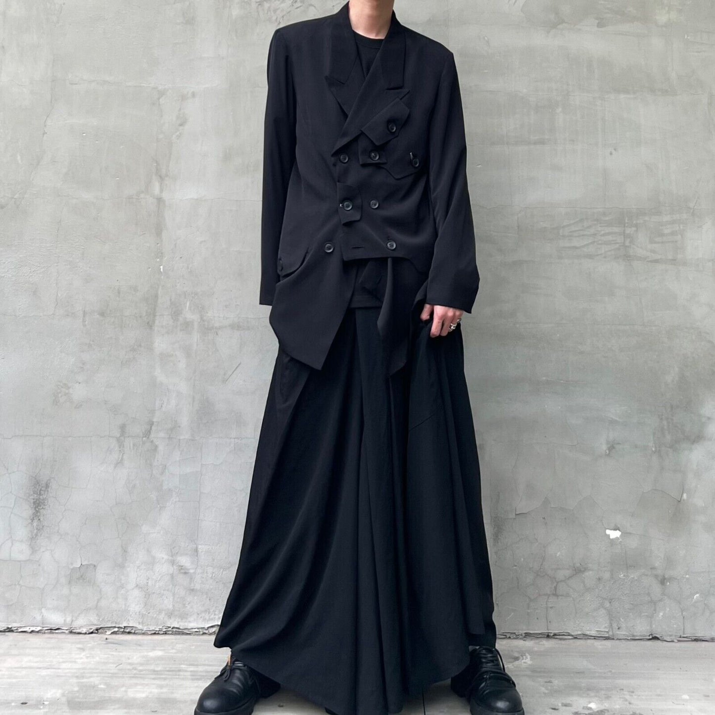 YohjiYamamo Tri-Acetate Hakama Flowing Silhouette Sculpted Wide-Leg Casual Pants - Size avaliable S ~ L