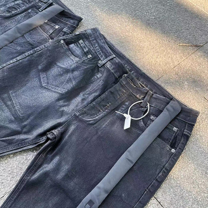 RO Rick Owen Wax-Coated Handcrafted Denim Jeans Slim Flare Stretch Leanfit Wokkvibe 91YI