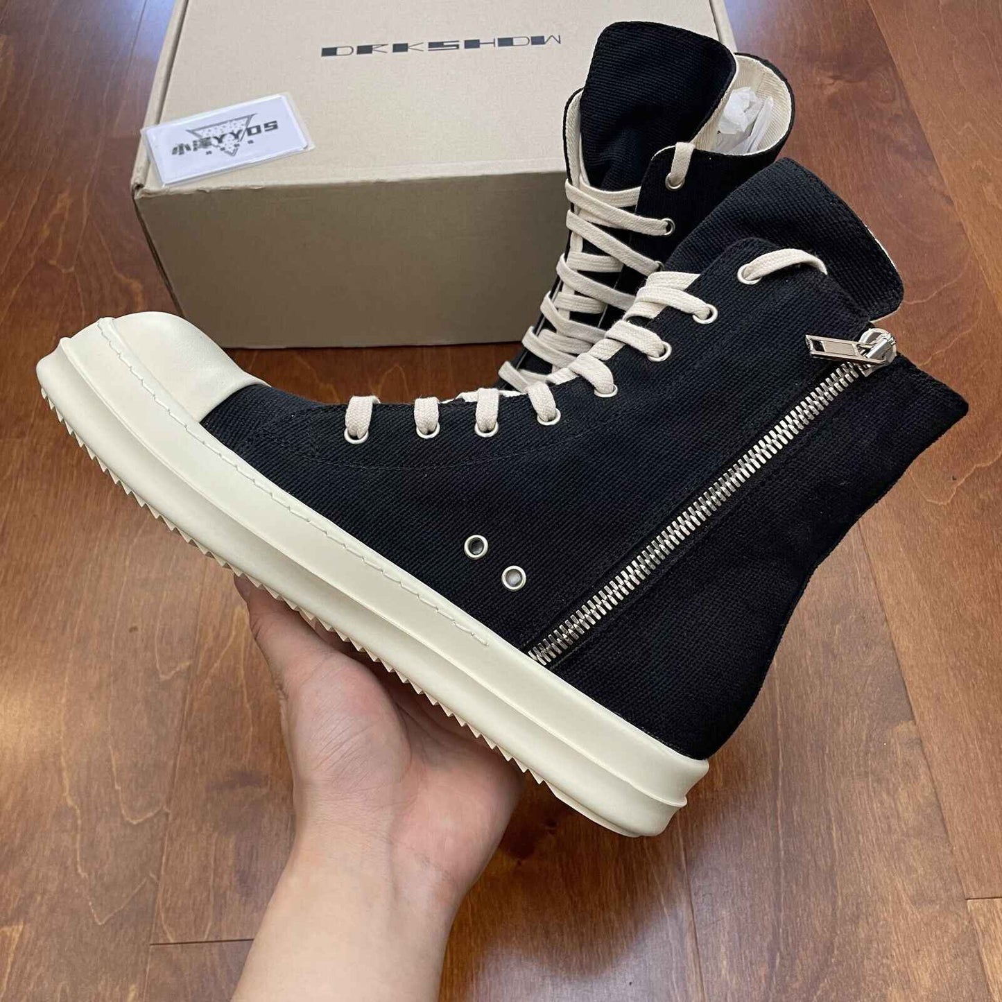 Correct Vers. Rick Owens Wax Surface Satin Sub-line Leather Shoes High/Low Cut
