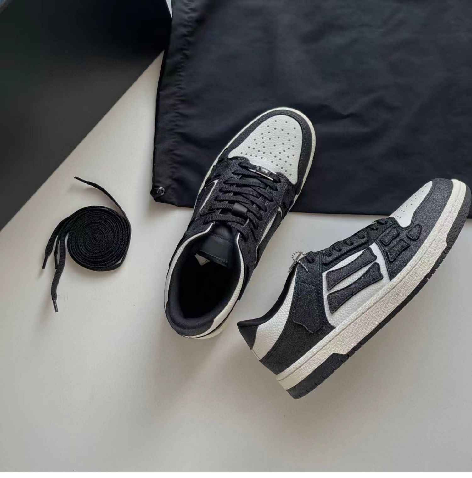 2023SS AMIRI Bone Shoes Lychee Grain Top Layer Cowhide Low-top Leisure Board Shoes