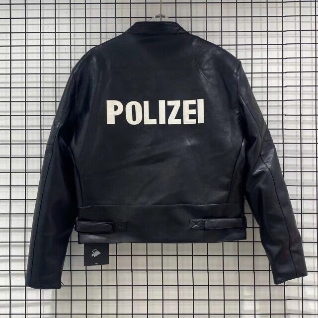 Vetements Motorcycle Leather Jacket Polizei Wild Man Biker Letter Print