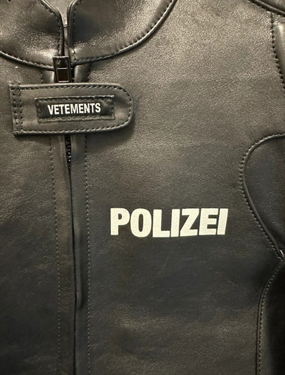 Vetements Motorcycle Leather Jacket Polizei Wild Man Biker Letter Print