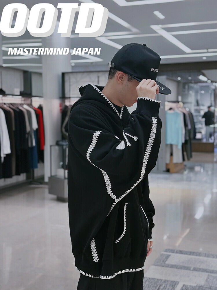 Mastermind Scalloped Edge 500g Heavyweight Hoodie - Wheat Ear Skull Embroidery - donclickin