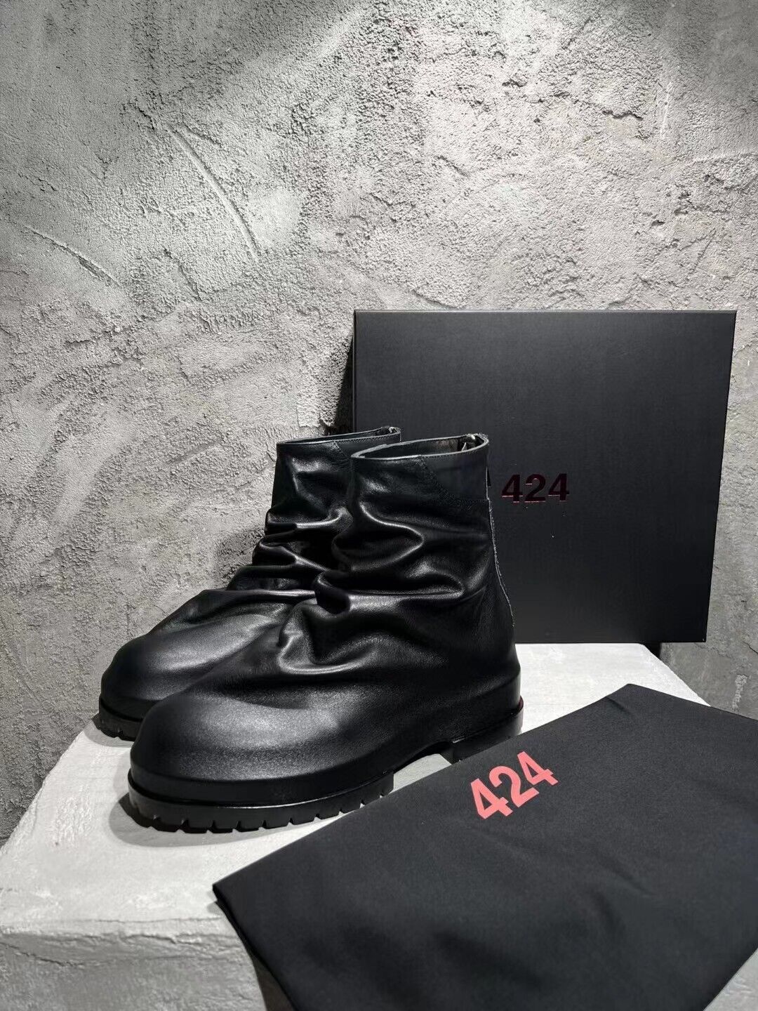 424 on Fairfax Crinkled Canvas Zip High-Top Retro Leather Thick-Soled Short Boot - Order with colors