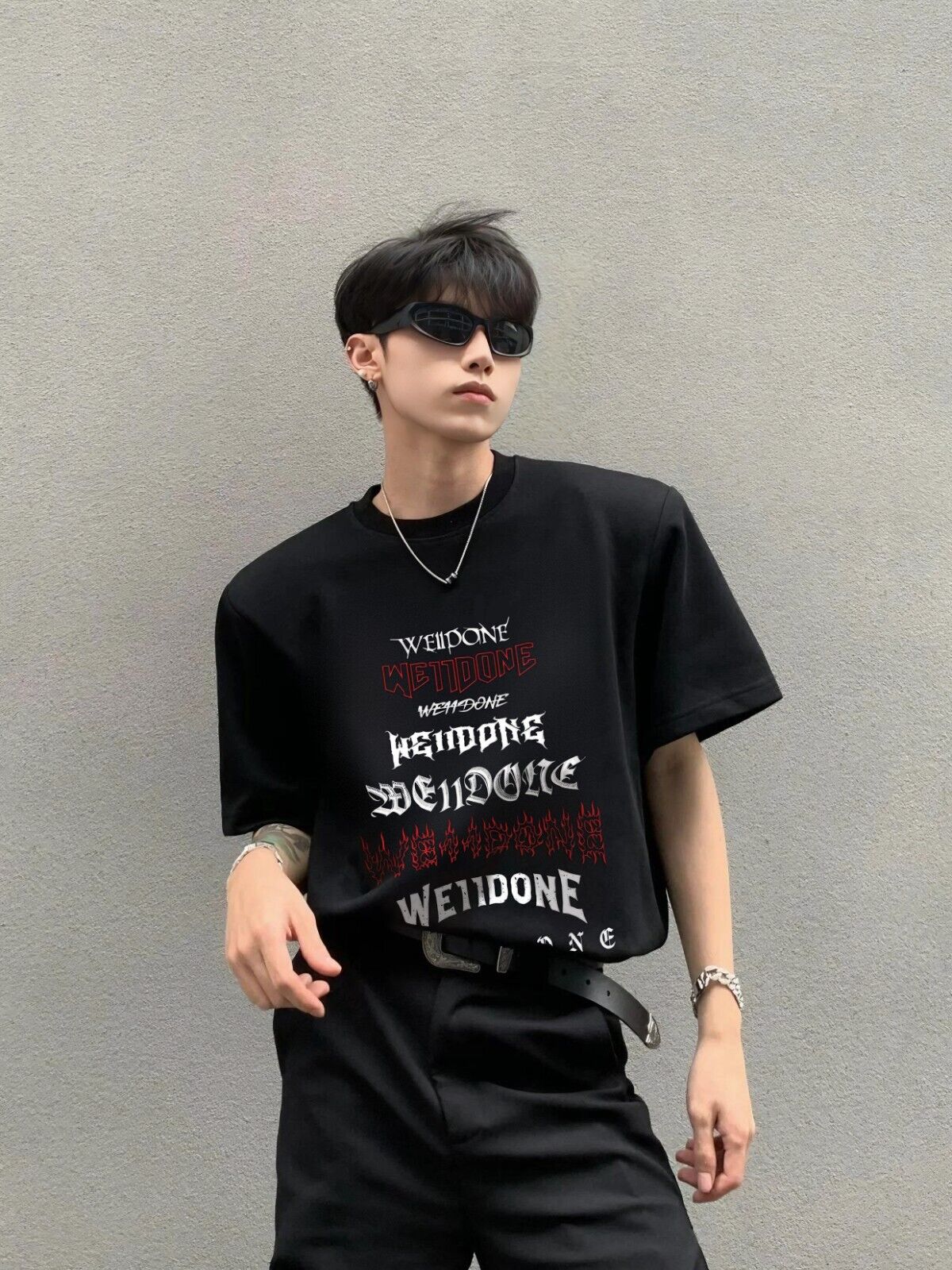 WE11DONE Streetwear Summer Loose Cotton Couple’s Short Half-Sleeve Tee