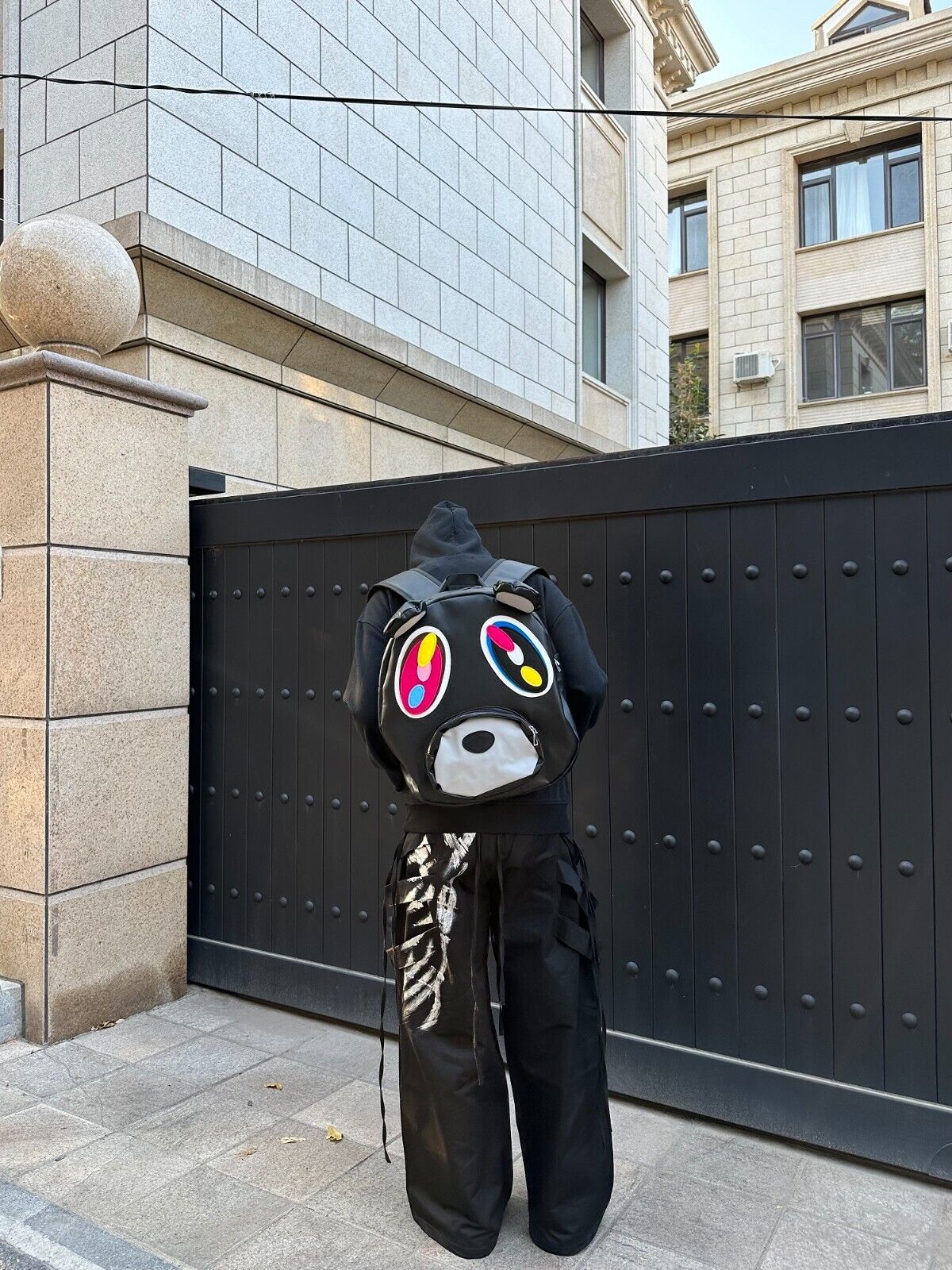 Online Love Master Original Dropout Bear Black PU Leather Backpack - Follow for more style