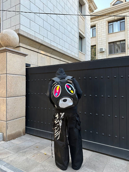 Online Love Master Original Dropout Bear Black PU Leather Backpack - Follow for more style