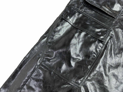 RO Metallic Coated Brushed Wax Glossy Pocket Straight Wide-Leg Flared Trousers - Size avaliable 46 48 50