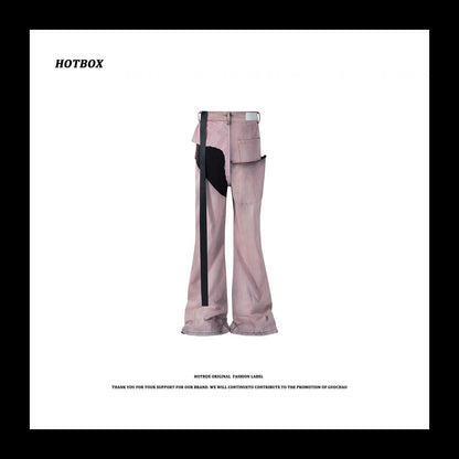 RO Rick Owens Pink Patchwork Coating Slim Flared High Street Distressed Washed Denim Jeans - Size avaliable M ~ XXL