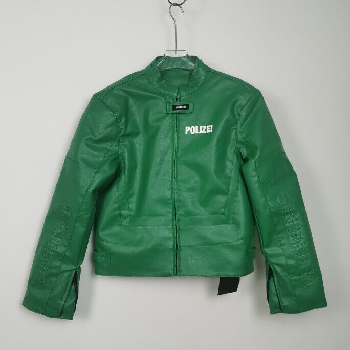 Vetements Motorcycle Leather Jacket Polizei Wild Man Biker Letter Print