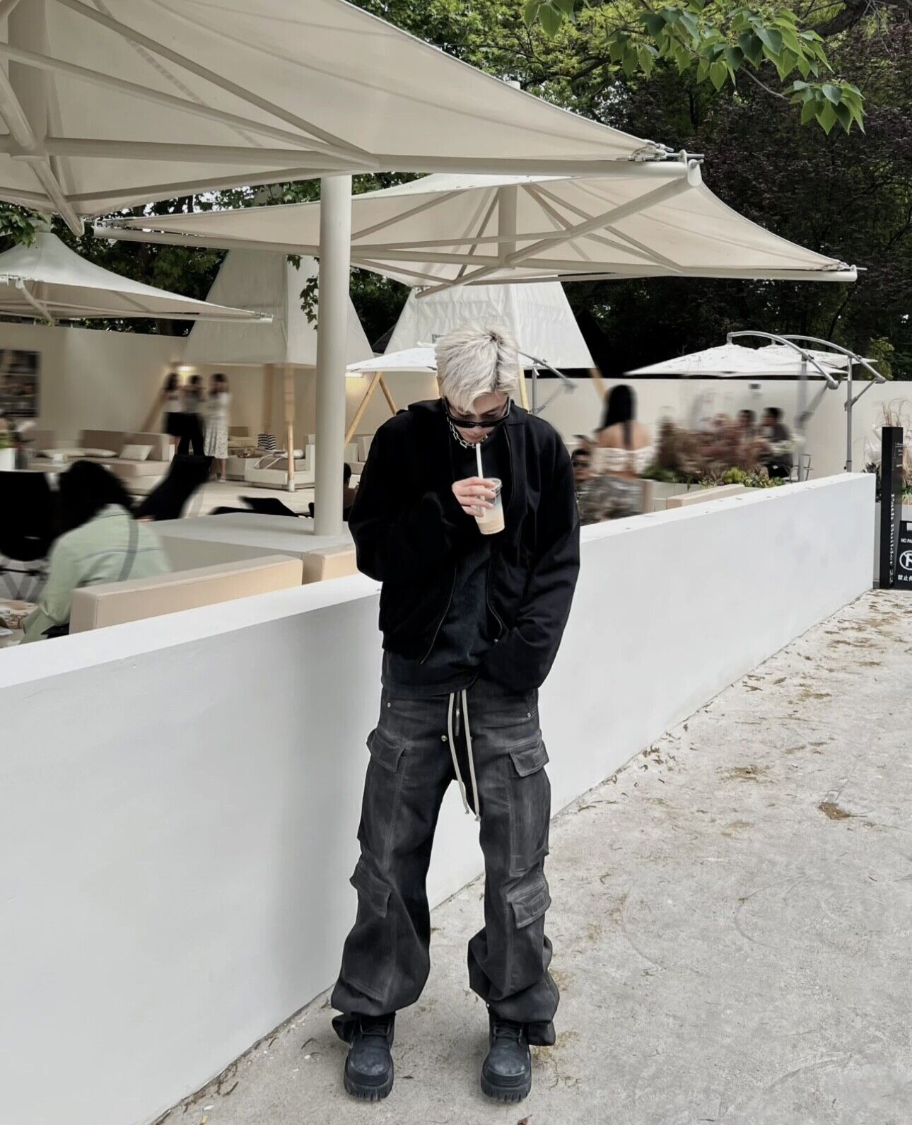 RO Rick Owens Washed Ash Gray Gradient Pocket Workwear Straight Wide Drawstring Jeans - Size avaliable S ~ L