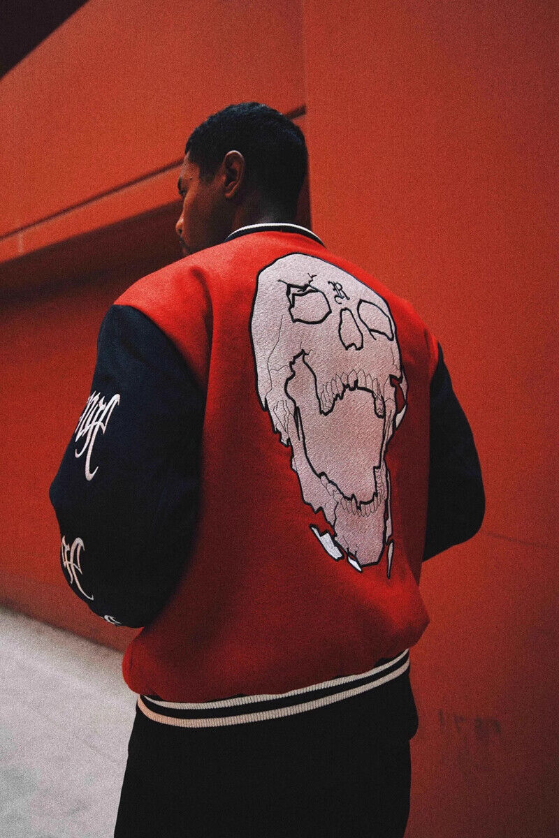 Revenge Jacket - Vintage Skull Embroidery Varsity  