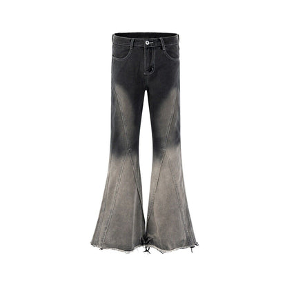 High Street RO Rick Owens Dirty Color Gradient Flare Jeans Distressed Retro Trousers - Size avaliable S ~ XXL