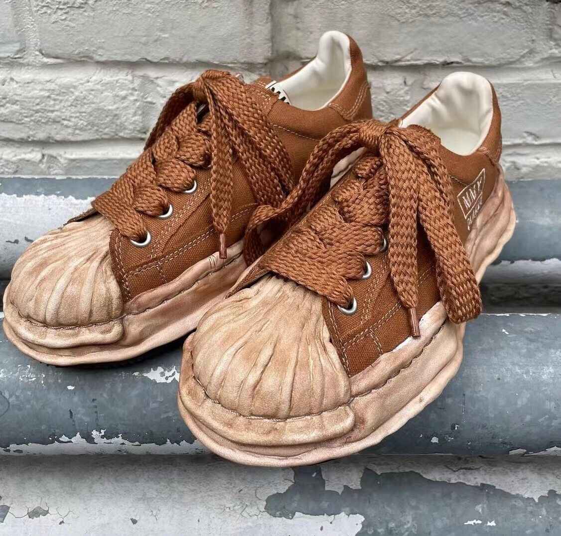 MMY Seashell-Toe Shoes Thick-Soled Unisex Dissolvable Sneakers/Distressed Canvas - Size avaliable 35~47