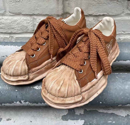 MMY Seashell-Toe Shoes Thick-Soled Unisex Dissolvable Sneakers/Distressed Canvas - Size avaliable 35~47