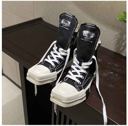 RickOwen X Converse Round Square-Toe Casual Canvas Board Shoes Thick Sole Low-Cut Sneakers