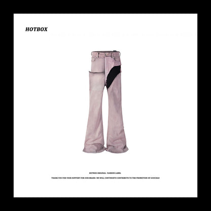RO Rick Owens Pink Patchwork Coating Slim Flared High Street Distressed Washed Denim Jeans - Size avaliable M ~ XXL