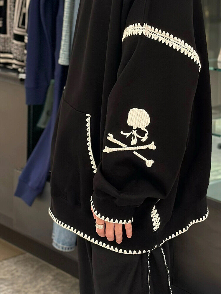 Mastermind Scalloped Edge 500g Heavyweight Hoodie - Wheat Ear Skull Embroidery - donclickin