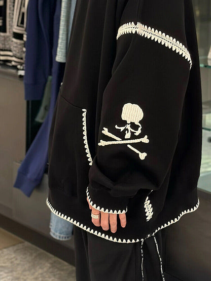 Mastermind Scalloped Edge 500g Heavyweight Hoodie - Wheat Ear Skull Embroidery - donclickin